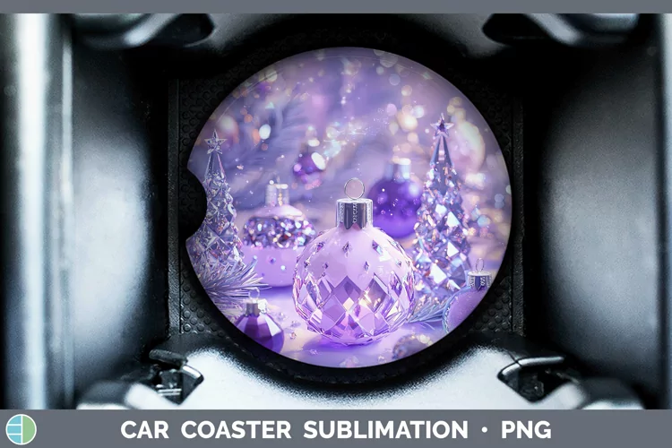 Purple 3D Christmas Ornaments Car Coaster Sublimation Desig