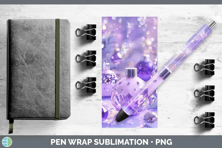 Purple 3D Christmas Ornaments Pen Wrap Sublimation Pen Desig