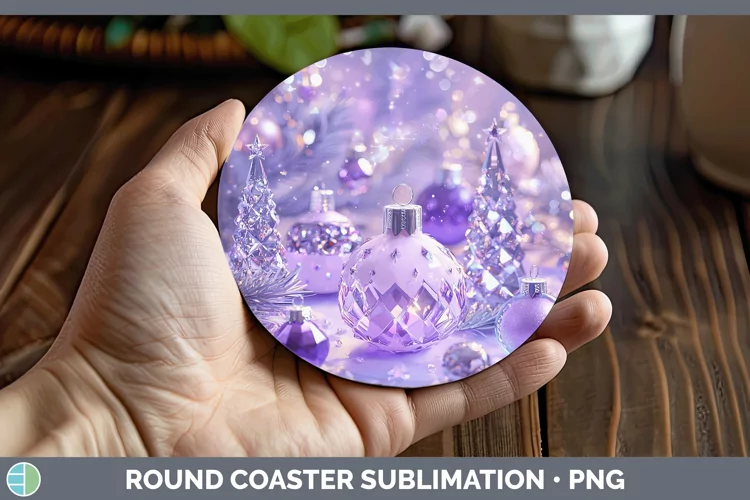 Purple 3D Christmas Ornaments Round Coaster Sublimation Coas