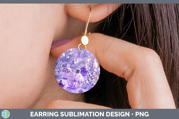 Purple 3D Christmas Ornaments Round Earrings Sublimation Ear
