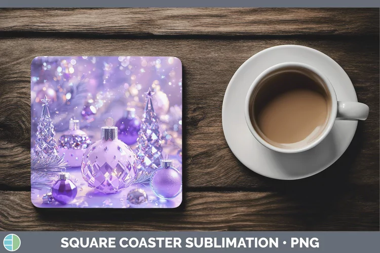 Purple 3D Christmas Ornaments Square Coaster Sublimation Coa
