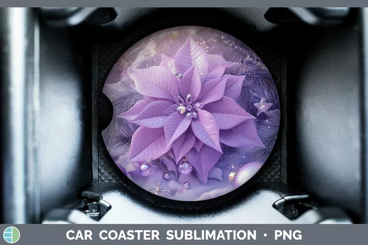 Purple 3D Christmas Poinsettia Car Coaster Sublimation Desi