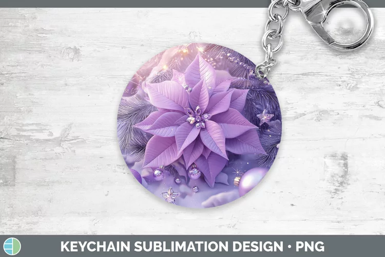 Purple 3D Christmas Poinsettia Keychain Sublimation Keyring