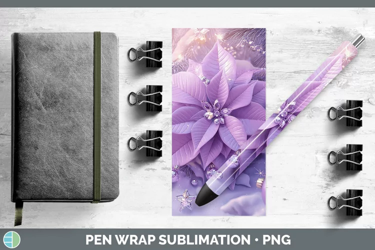 Purple 3D Christmas Poinsettia Pen Wrap Sublimation Pen Desi