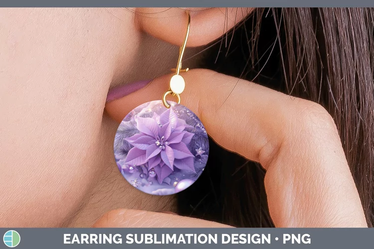 Purple 3D Christmas Poinsettia Round Earrings Sublimation Ea