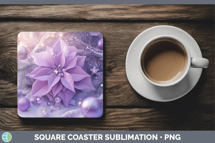 Purple 3D Christmas Poinsettia Square Coaster Sublimation Co