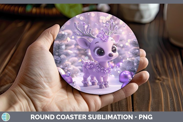 Purple 3D Christmas Reindeer Round Coaster Sublimation Coast