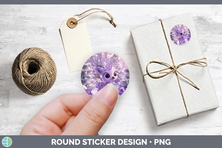 Purple 3D Christmas Reindeer Stickers | Round Labels Designs