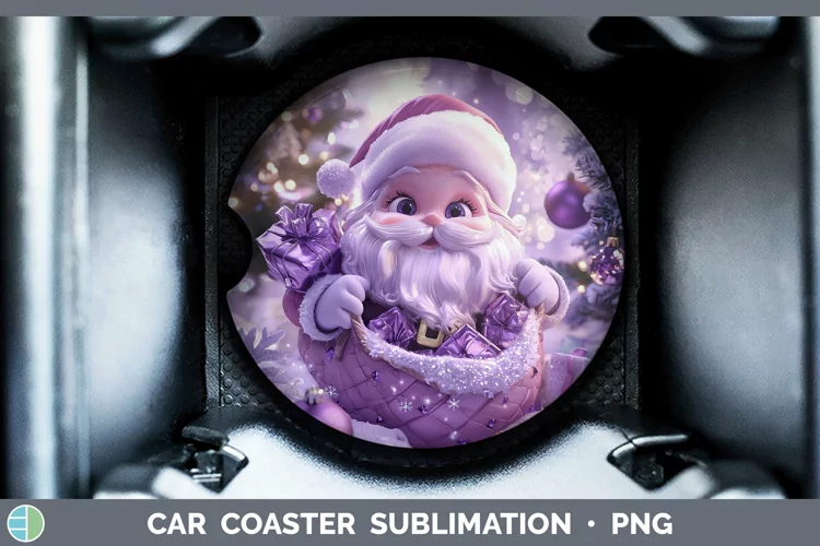 Purple 3D Christmas Santa Gifts Car Coaster Sublimation Des