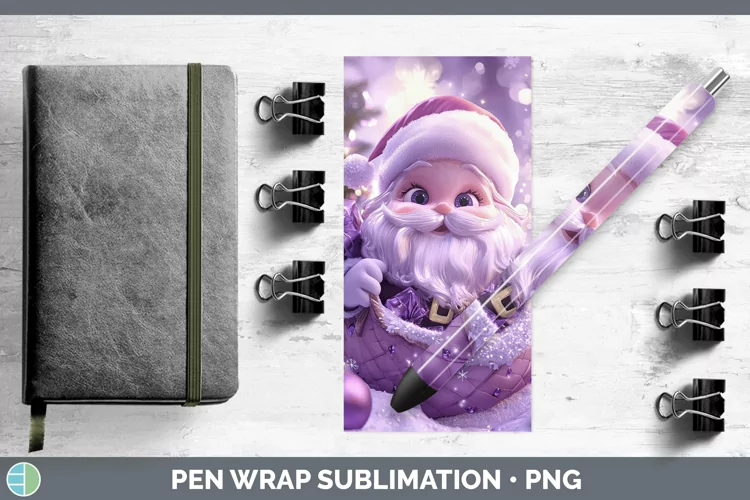 Purple 3D Christmas Santa Gifts Pen Wrap Sublimation Pen Des