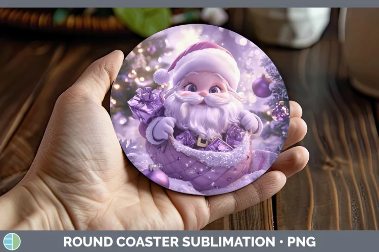 Purple 3D Christmas Santa Gifts Round Coaster Sublimation Co