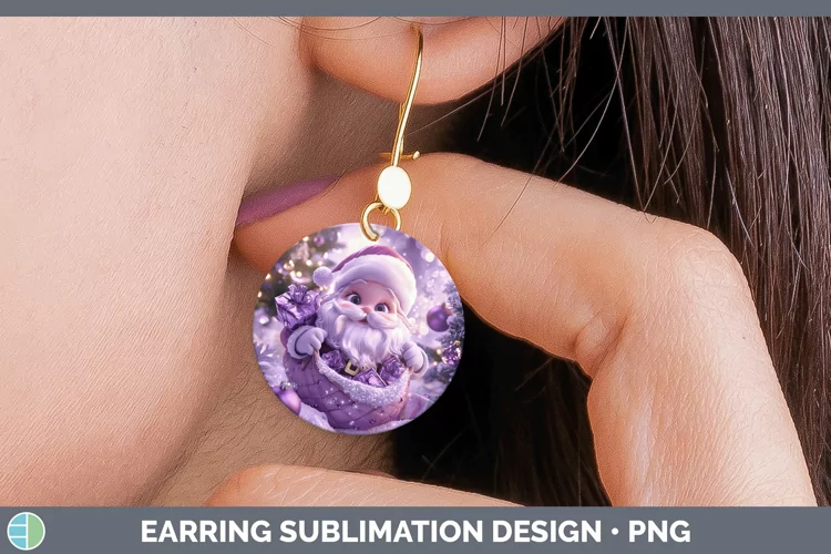 Purple 3D Christmas Santa Gifts Round Earrings Sublimation E