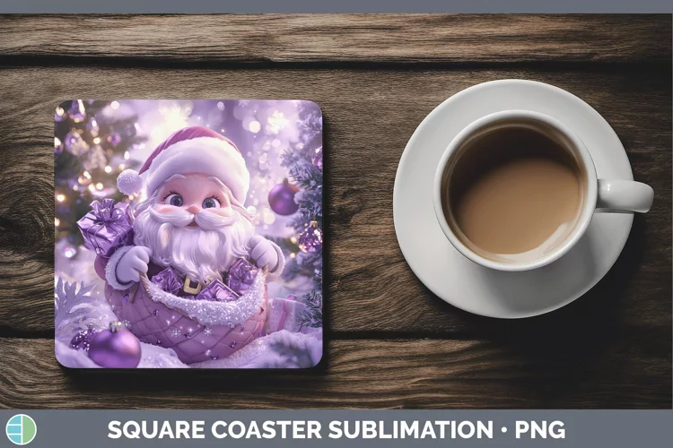 Purple 3D Christmas Santa Gifts Square Coaster Sublimation C