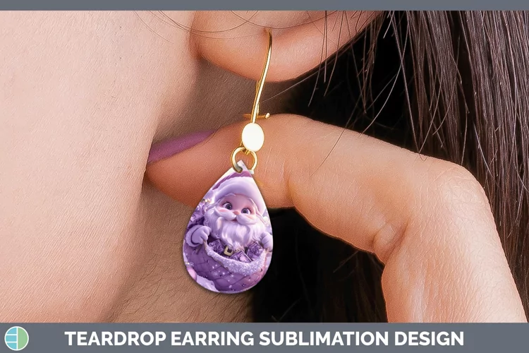 Purple 3D Christmas Santa Gifts Teardrop Earrings Sublimatio