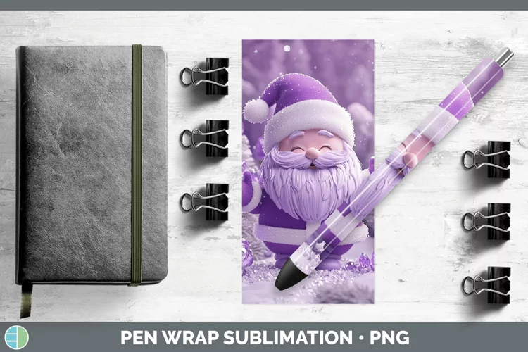 Purple 3D Christmas Santa Pen Wrap Sublimation Pen Designs