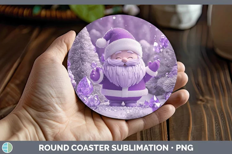 Purple 3D Christmas Santa Round Coaster Sublimation Coaster