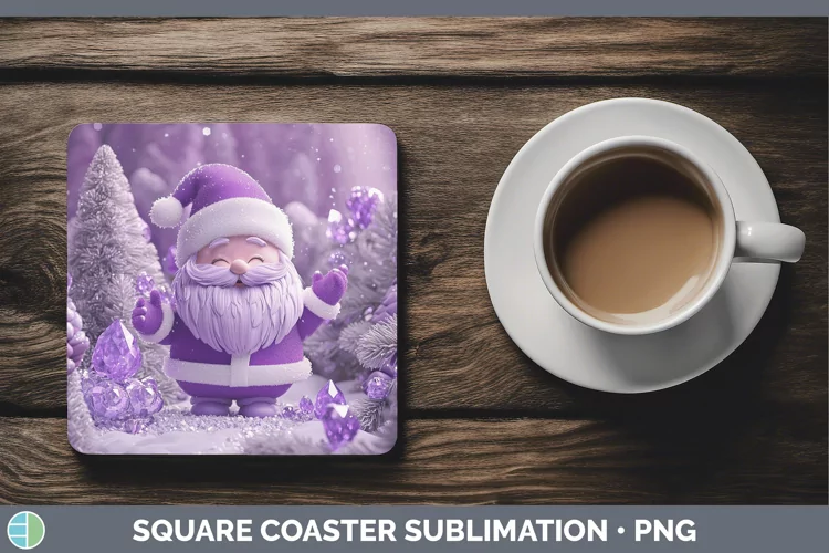 Purple 3D Christmas Santa Square Coaster Sublimation Coaster