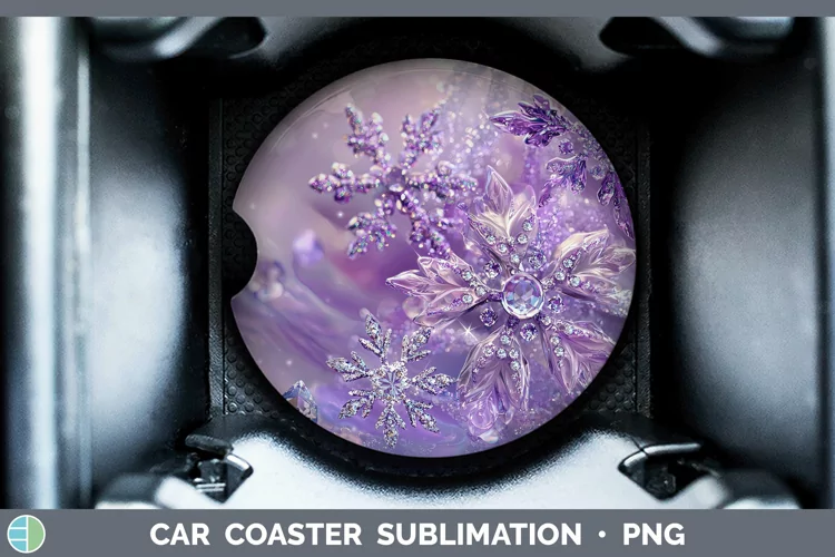 Purple 3D Christmas Snowflakes Car Coaster Sublimation Desi