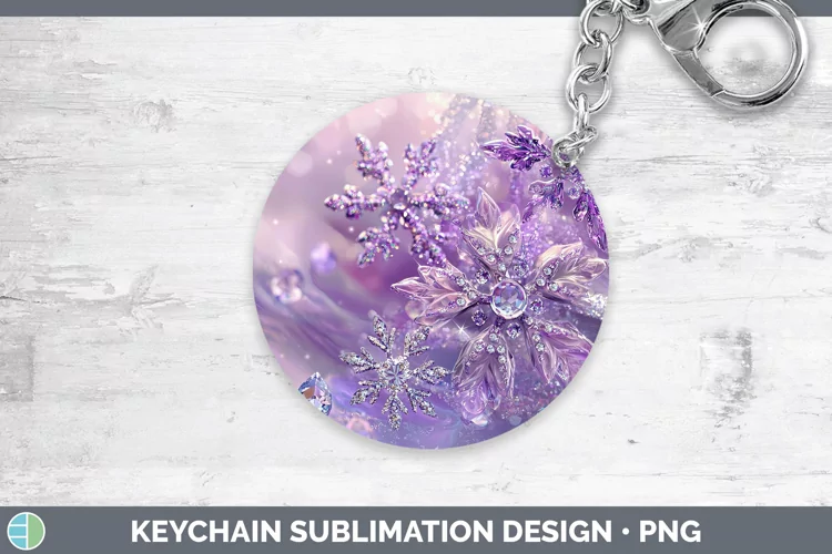 Purple 3D Christmas Snowflakes Keychain Sublimation Keyring
