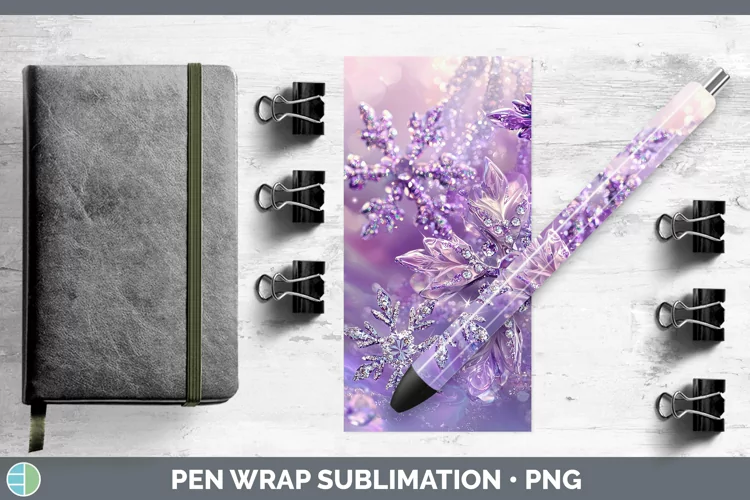 Purple 3D Christmas Snowflakes Pen Wrap Sublimation Pen Desi