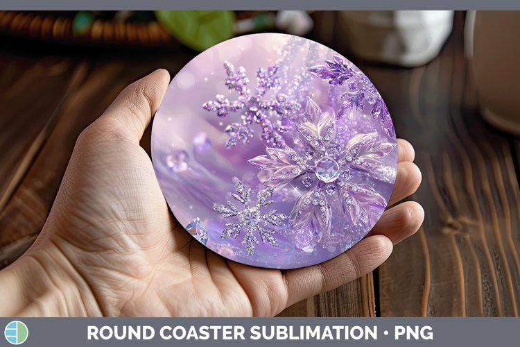 Purple 3D Christmas Snowflakes Round Coaster Sublimation Coa