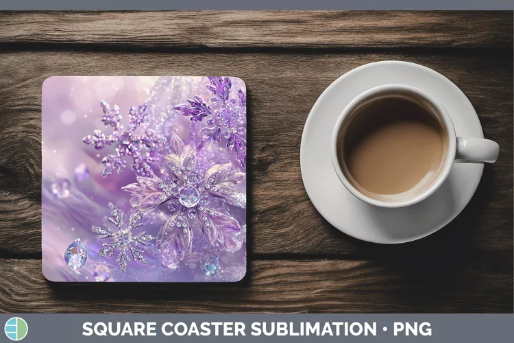 Purple 3D Christmas Snowflakes Square Coaster Sublimation Co
