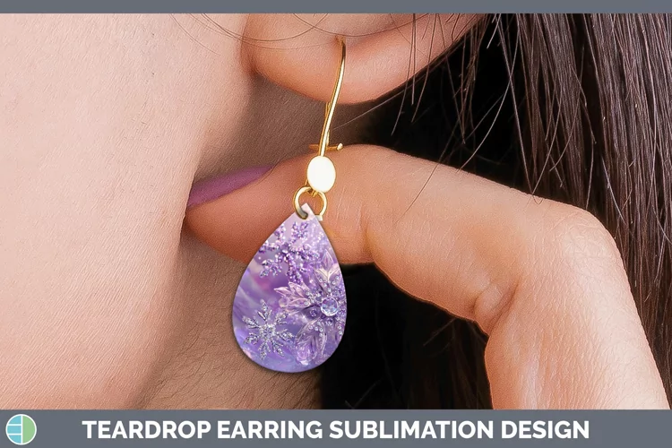 Purple 3D Christmas Snowflakes Teardrop Earrings Sublimation