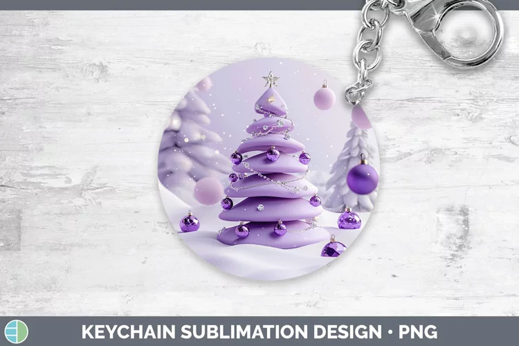 Purple 3D Christmas Tree Keychain Sublimation Keyring Design