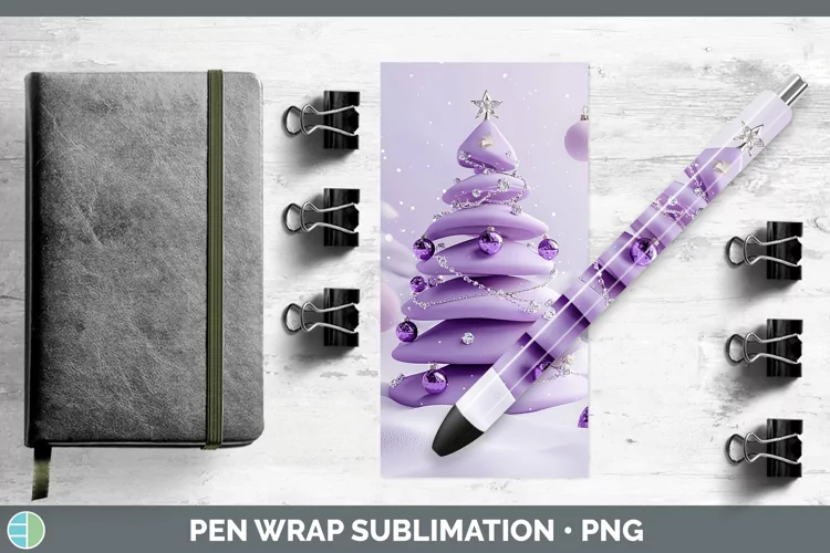 Purple 3D Christmas Tree Pen Wrap Sublimation Pen Designs