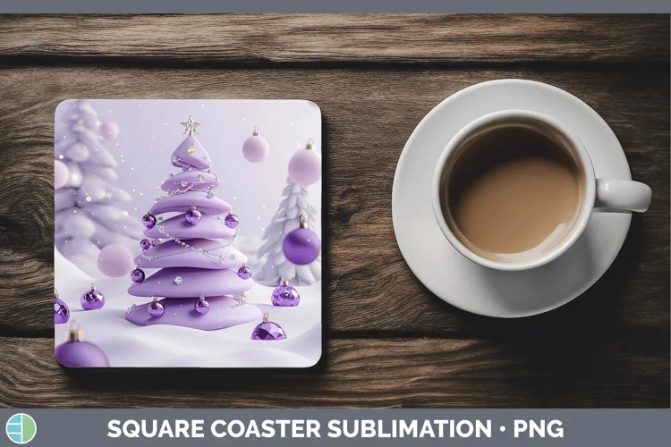 Purple 3D Christmas Tree Square Coaster Sublimation Coaster