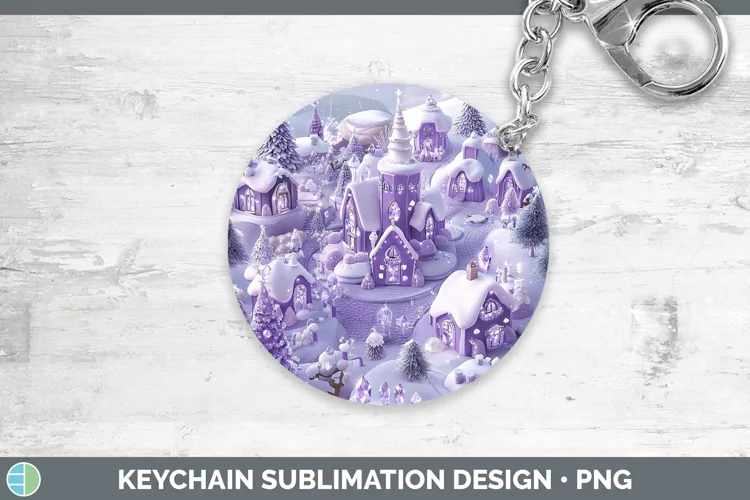 Purple 3D Christmas Village Keychain Sublimation Keyring Des