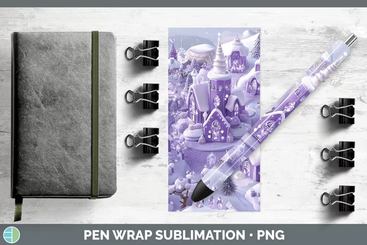 Purple 3D Christmas Village Pen Wrap Sublimation Pen Designs