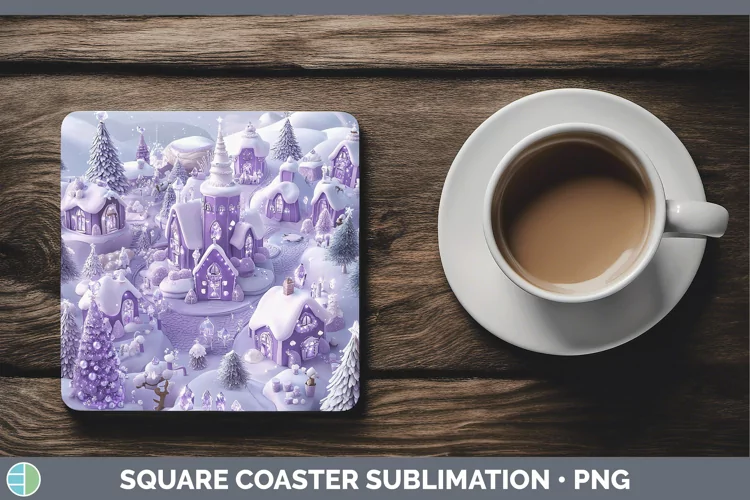 Purple 3D Christmas Village Square Coaster Sublimation Coast