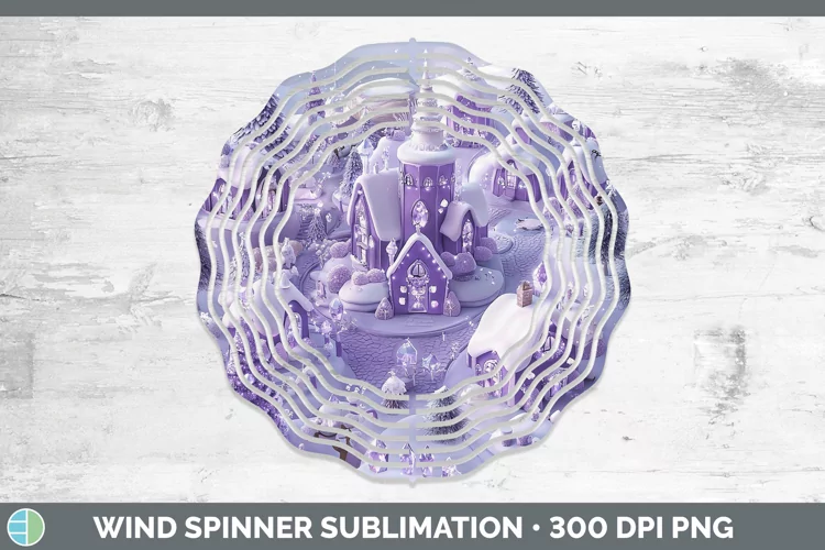 Purple 3D Christmas Village Wind Spinner Sublimation Spinner