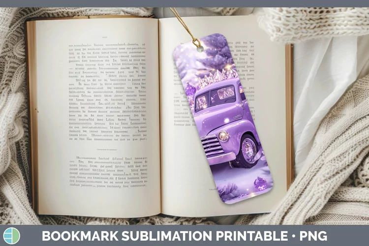 Purple 3D Christmas Vintage Truck Bookmark Sublimation Print