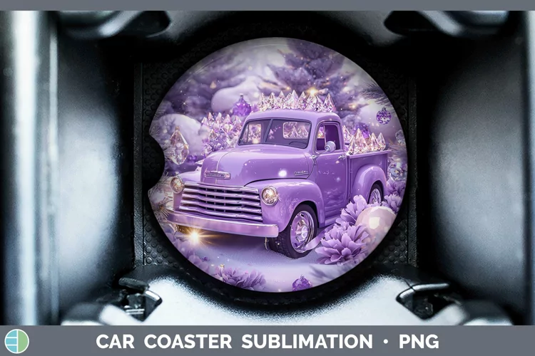 Purple 3D Christmas Vintage Truck Car Coaster Sublimation D