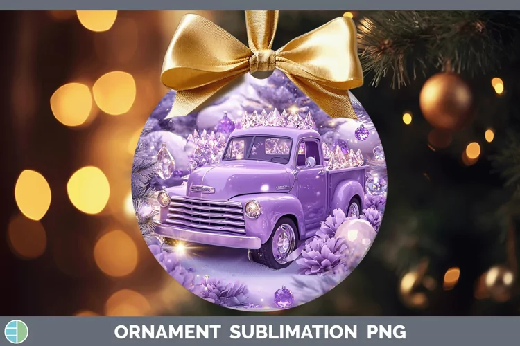 Purple 3D Christmas Vintage Truck Ornament Sublimation Baubl
