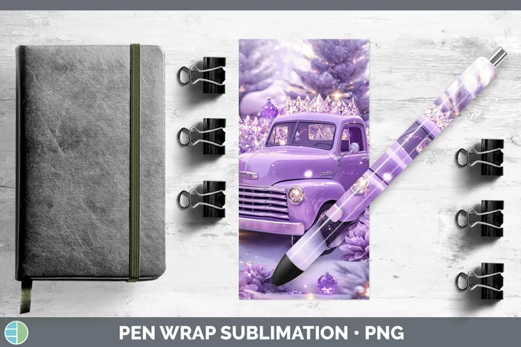 Purple 3D Christmas Vintage Truck Pen Wrap Sublimation Pen D