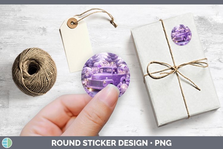 Purple 3D Christmas Vintage Truck Stickers | Round Labels De