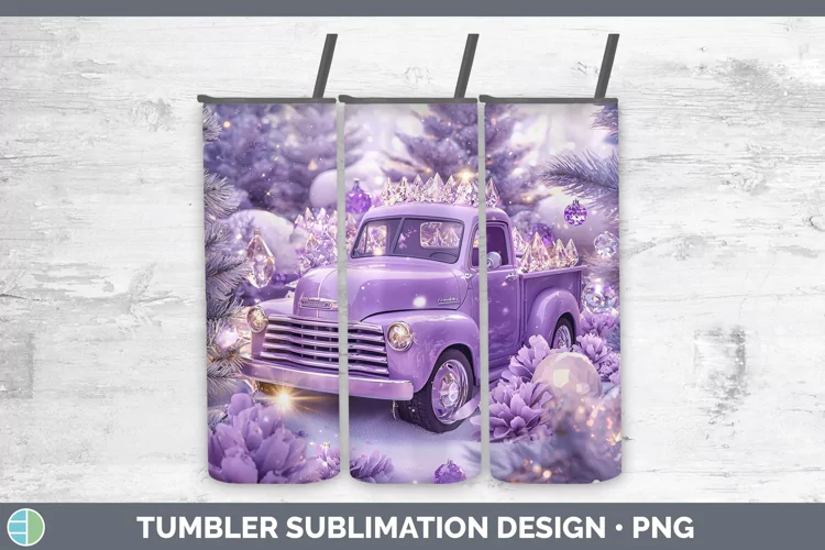 Purple 3D Christmas Vintage Truck Tumbler Sublimation 20 oz