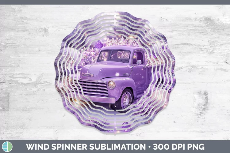 Purple 3D Christmas Vintage Truck Wind Spinner Sublimation S