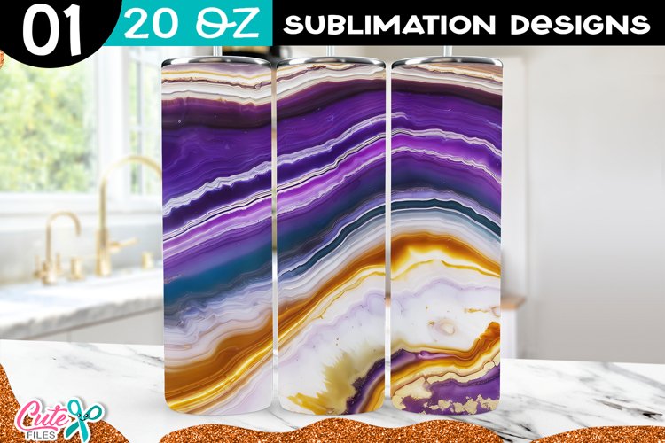 Purple Agate Tumbler 20 Oz Wrap Sublimation PNG