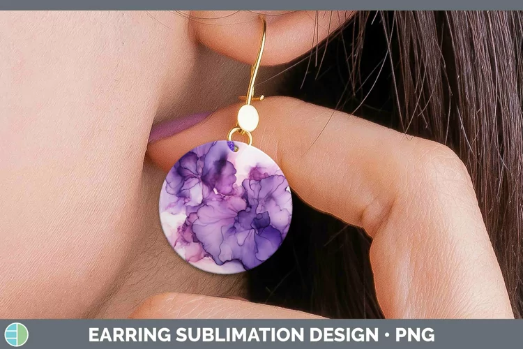 Purple Alcohol Ink Round Earrings Sublimation Earrings Desig