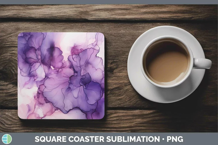 Purple Alcohol Ink Square Coaster Sublimation Coaster Design
