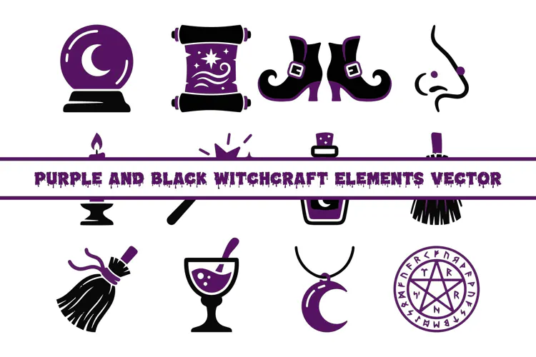 Purple and Black Witchcraft Elements Vector Design
