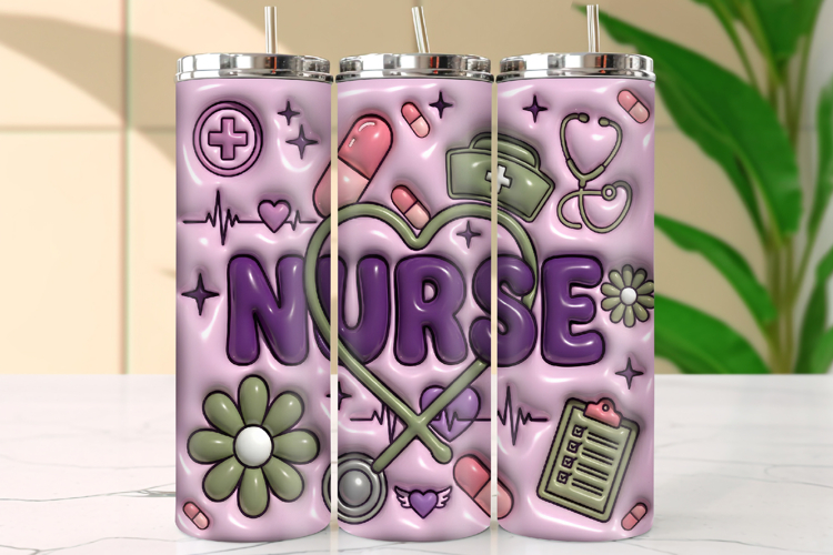 Purple and Sage Green Nurse Theme Tumbler Wrap