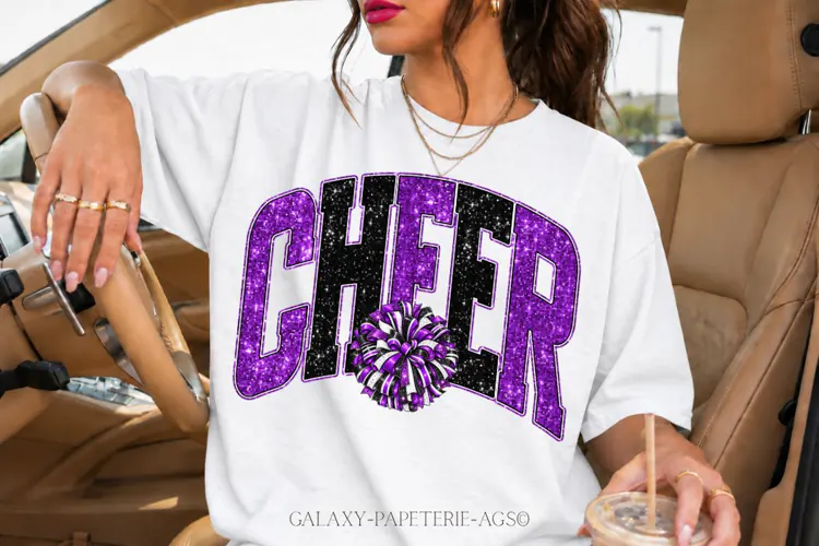 Cheer PNG | Purple Black Glitter Pom Pom Design