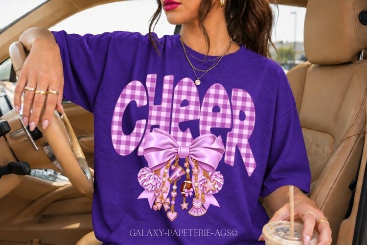 Lavender Gingham Cheer PNG with Bow and Charms example image 1
