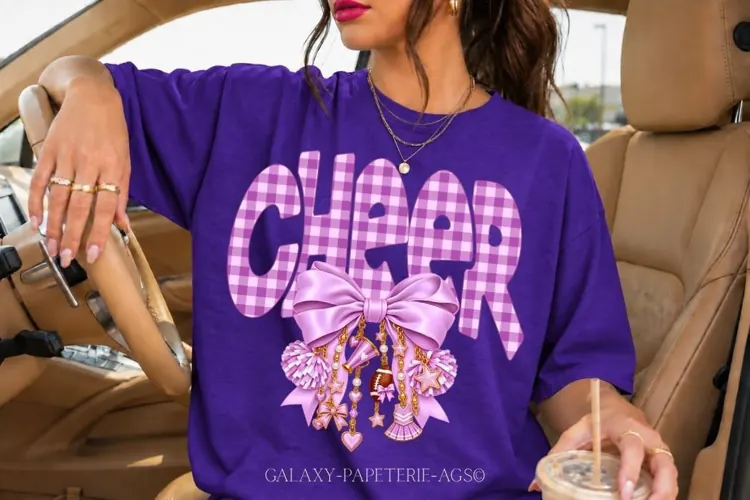 Lavender Gingham Cheer PNG with Bow and Charms