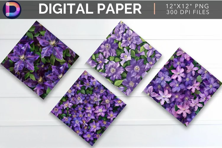 Purple Clematis Digital Paper